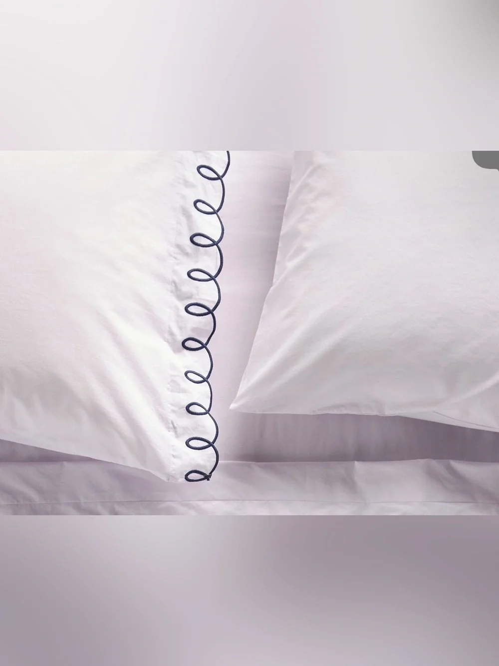 New set of 2 Anthropologie looped standard pillow cases lavender navy embroidery